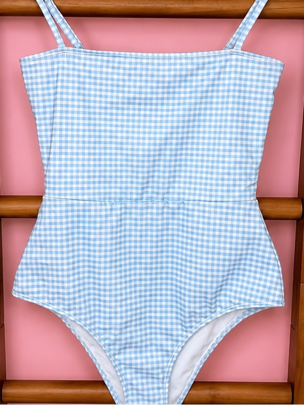 Bombshell Bay Skyla Blue Gingham One Piece Swimsuit Recycled Size Small